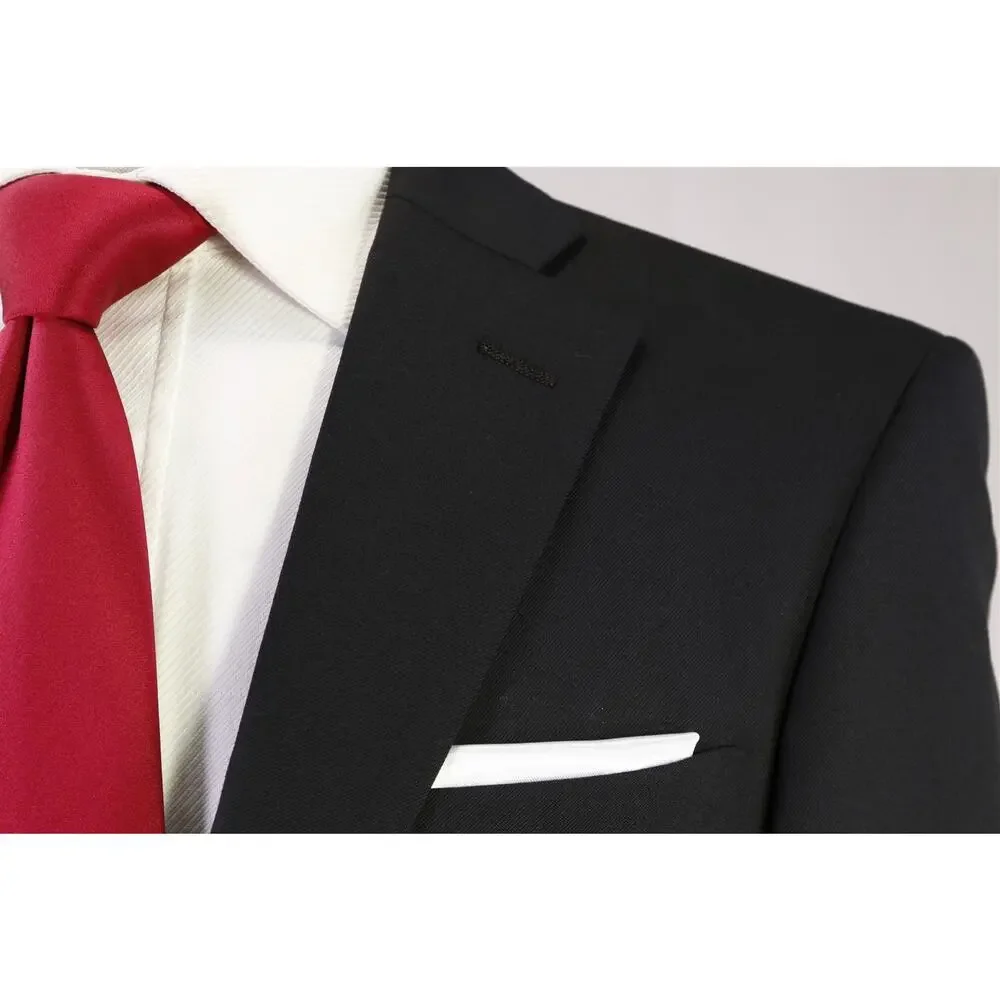 Richard James Savile Row Solid Black 2-Btn Modern Fit Wool Suit 36S